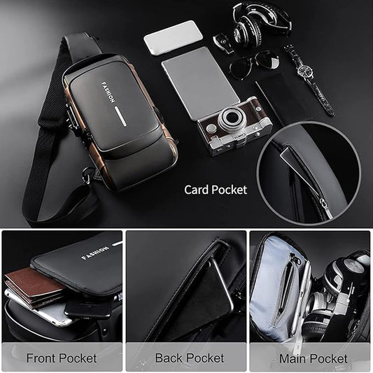 Crossbody Sling Bag for Men Women, Anti-Theft Fashion Chest Bag with Usb Charging Port, Messenger Bags, Waterproof Casual Shoulder Bag 18057