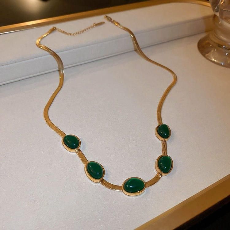 Oval Green Crystal Pendant Necklace Set With Bracelet q7hsx8-11