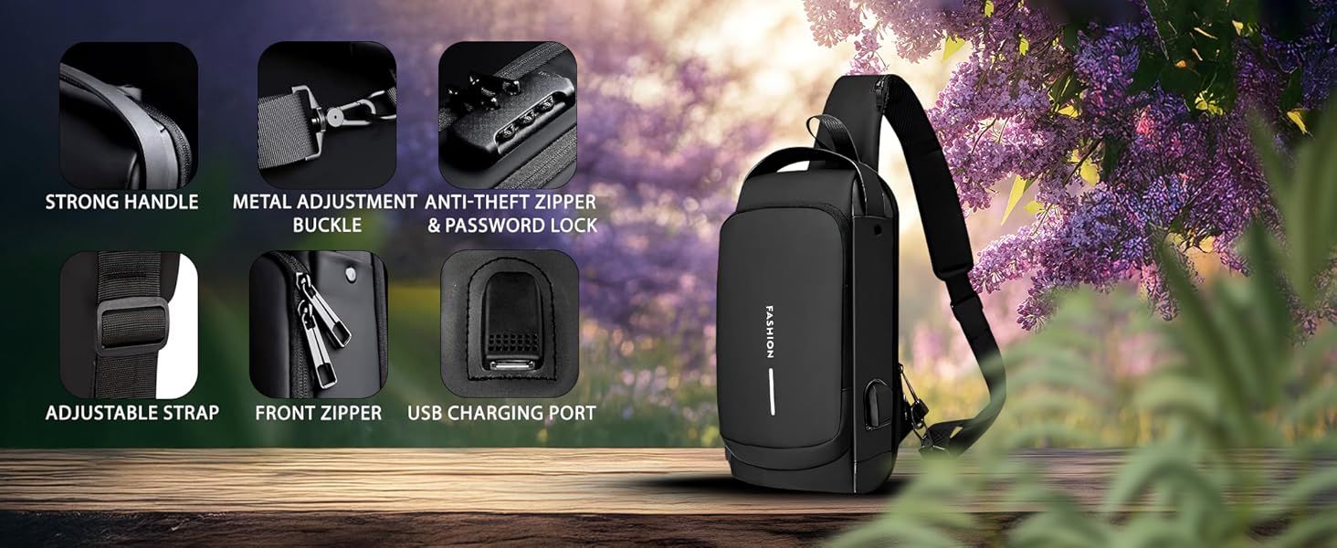 Crossbody Sling Bag for Men Women, Anti-Theft Fashion Chest Bag with Usb Charging Port, Messenger Bags, Waterproof Casual Shoulder Bag 18057