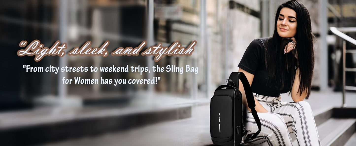 Crossbody Sling Bag for Men Women, Anti-Theft Fashion Chest Bag with Usb Charging Port, Messenger Bags, Waterproof Casual Shoulder Bag 18057