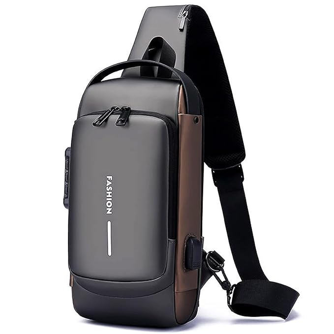 Crossbody Sling Bag for Men Women, Anti-Theft Fashion Chest Bag with Usb Charging Port, Messenger Bags, Waterproof Casual Shoulder Bag 18057
